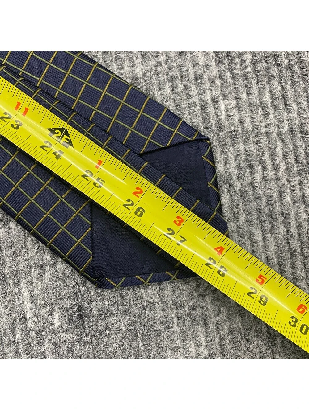 Brooks Brothers Makers Necktie Navy Olive Green Grid Check Textured Silk Tie USA